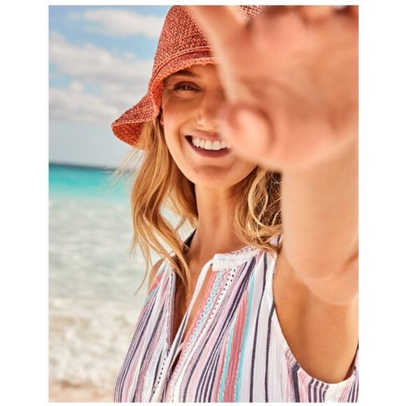 Tommy Bahama Mykonos Stripe Tiered Coverup Dress Coral Multicolor Size Small NWT - Picture 2 of 11